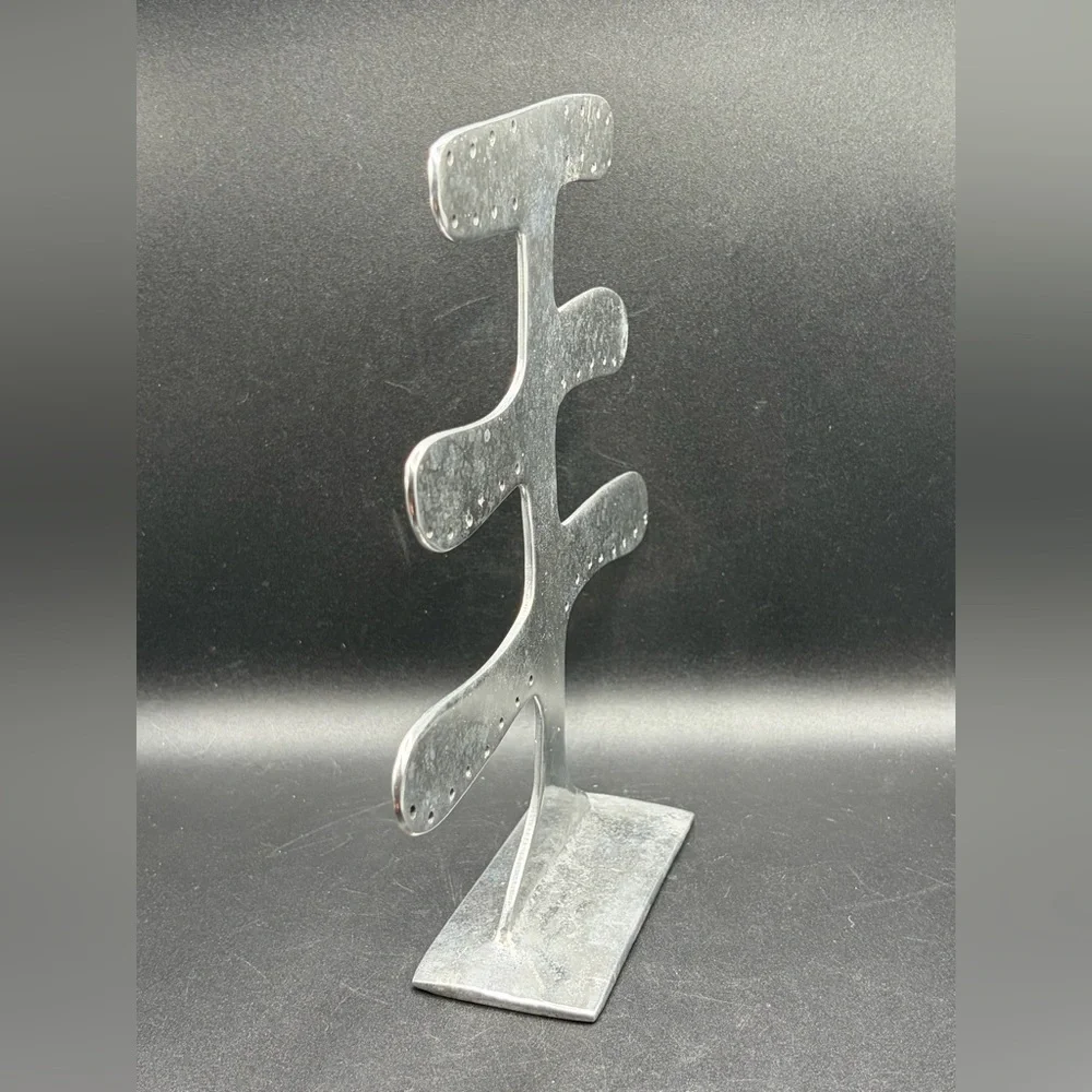 Alamos Pewter Metal Abstract Form Earring Tree, Jewelry Organizer, Tabletop Art